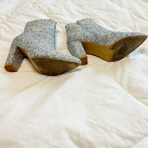 SHEIN Silver Glitter Ankle Booties Women’s Size 8 Block Heel Pointed Toe - Picture 5 of 6